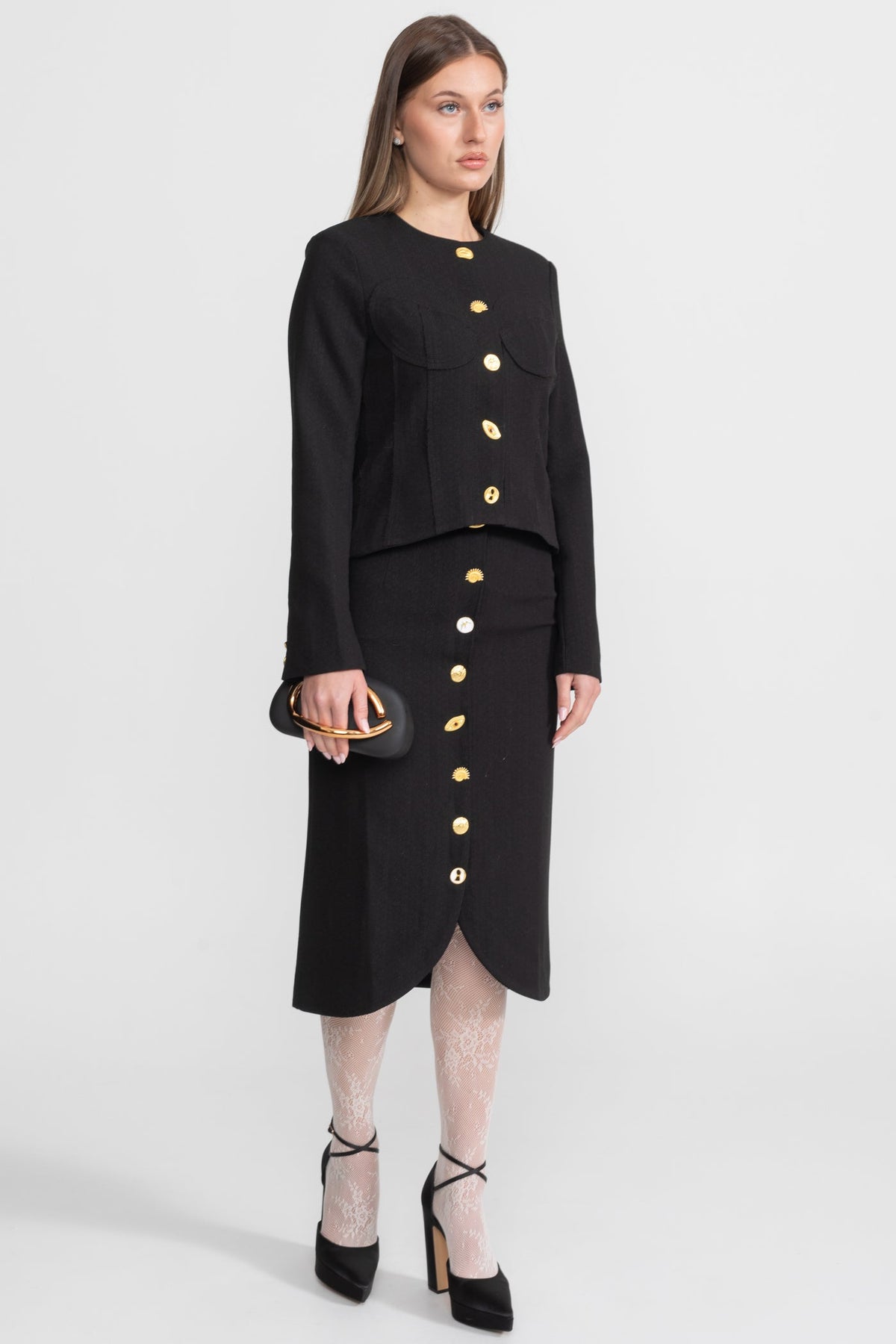 Co-ord Set with Statement Gold Buttons - Black