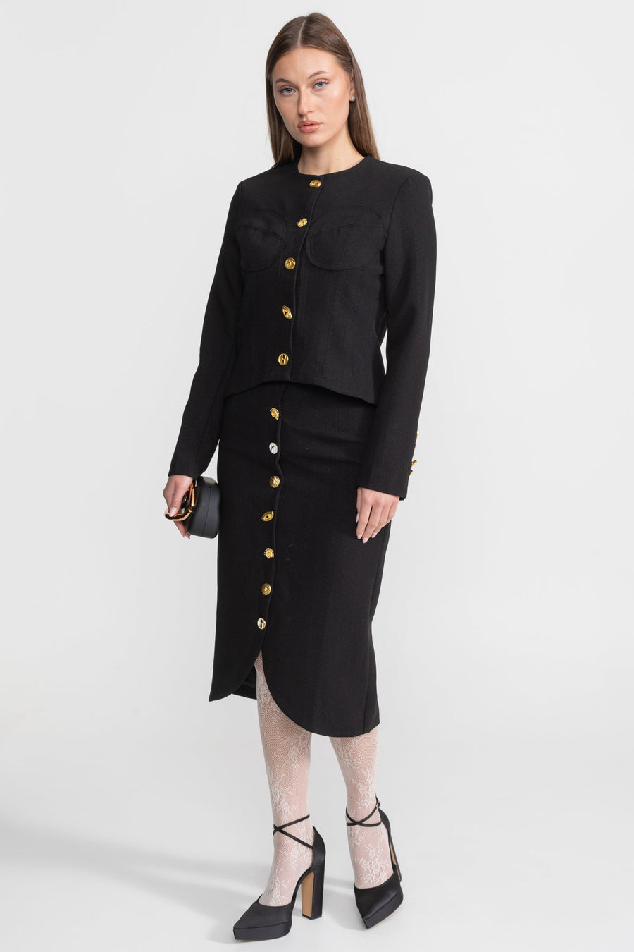 Co-ord Set with Statement Gold Buttons - Black