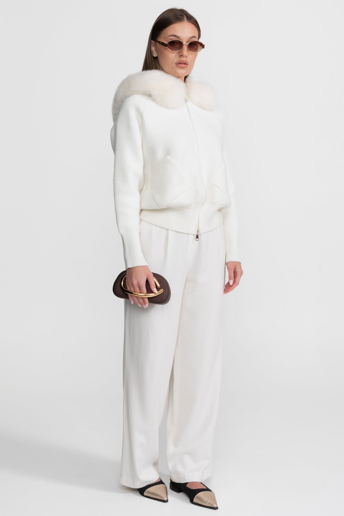Zip-Up Wool Hoodie With Fox Fur Collar – Ivoire