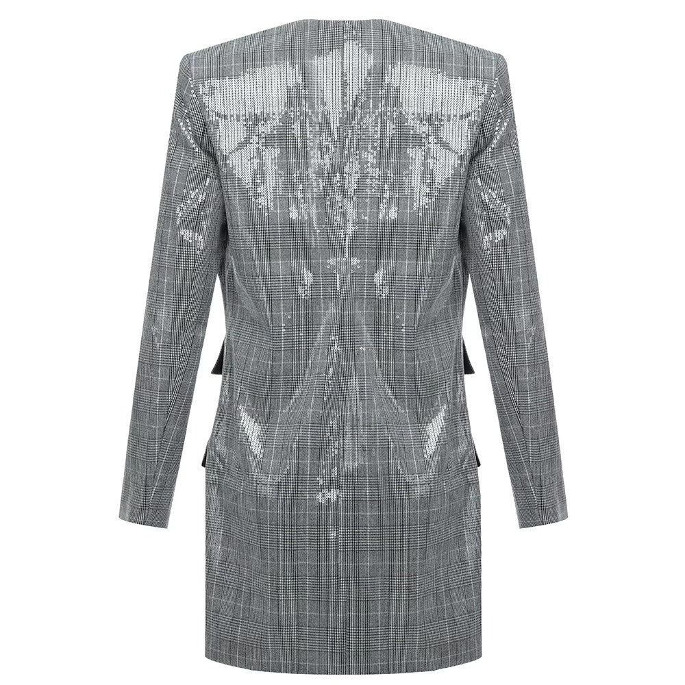 Sequin Deep-V Tailored Blazer Dress
