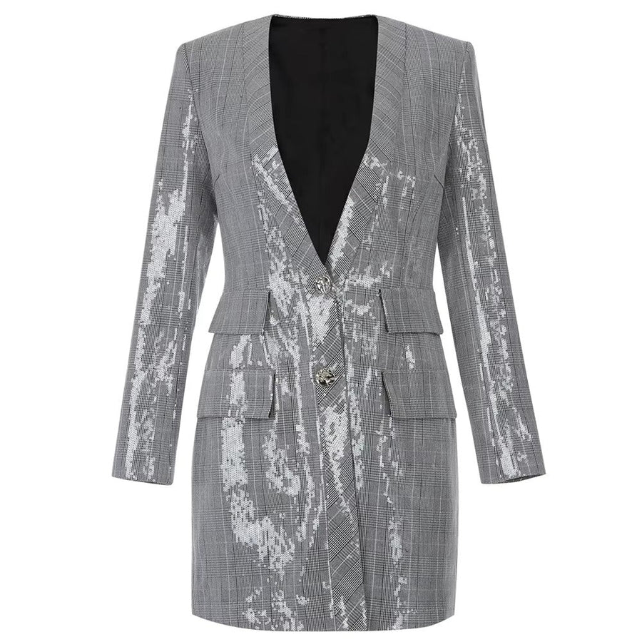 Sequin Deep-V Tailored Blazer Dress