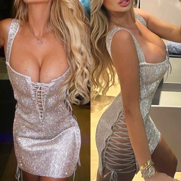 Silver Diamond Sequin Bodycon Mini Party Dress