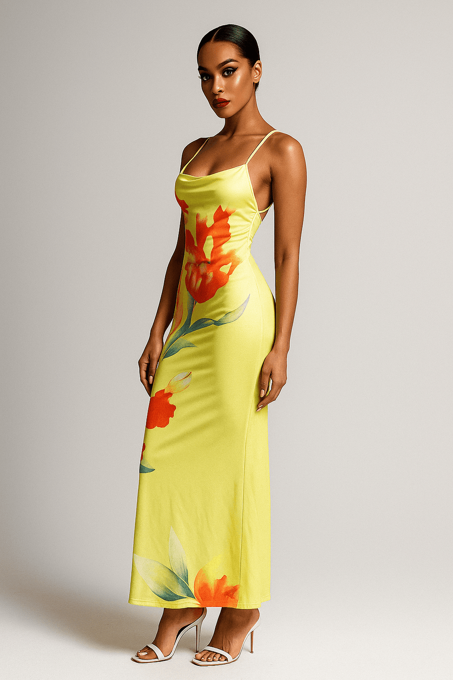 Sunset Bloom Satin Gown