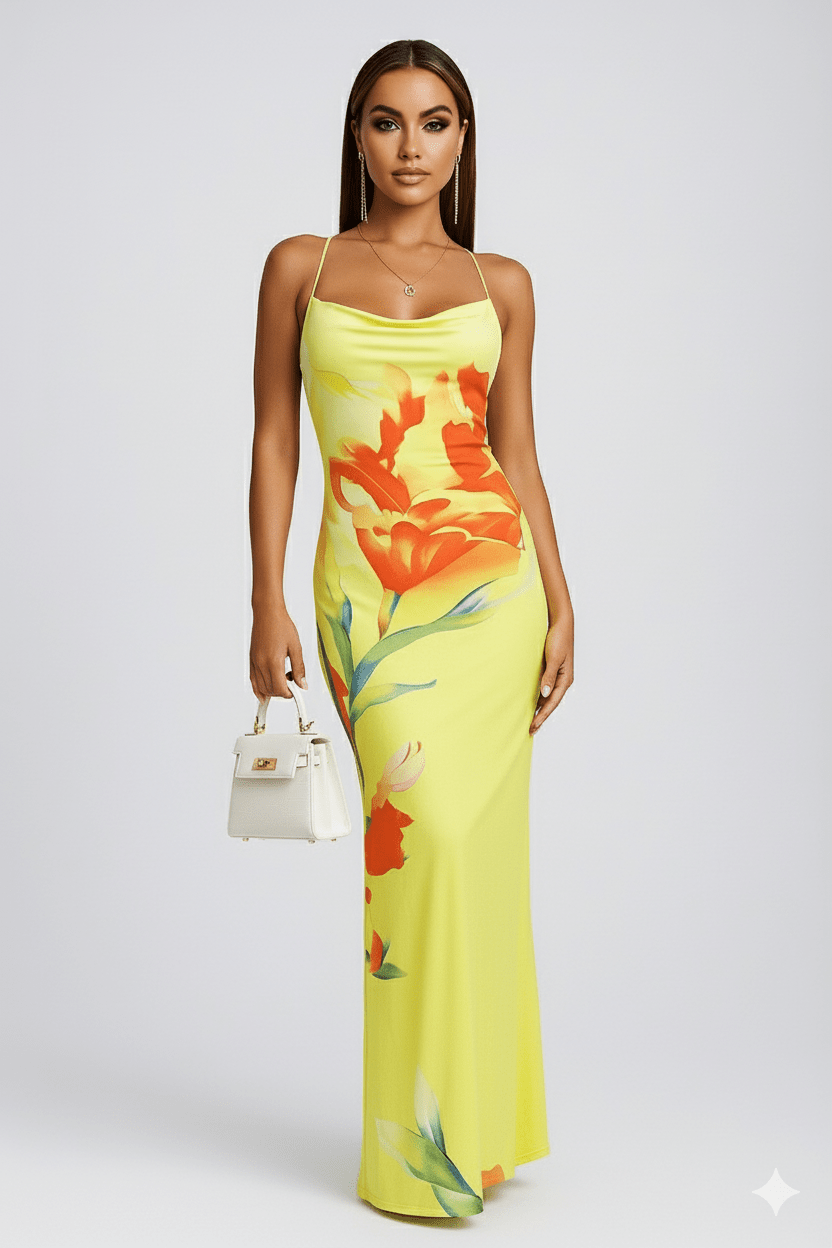 Sunset Bloom Satin Gown