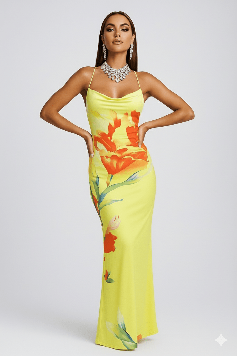 Sunset Bloom Satin Gown