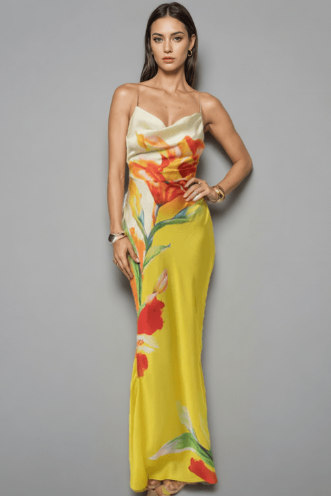 Sunset Bloom Satin Gown