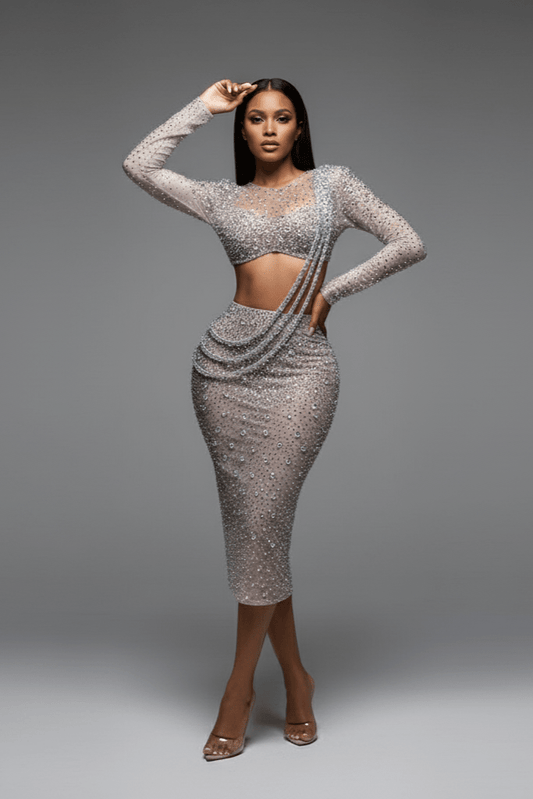 Sylvara Silver Rhinestone Two-Piece Gown