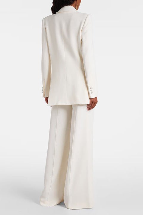 White Double-Breasted Blazer & Wide-Leg Pants Set