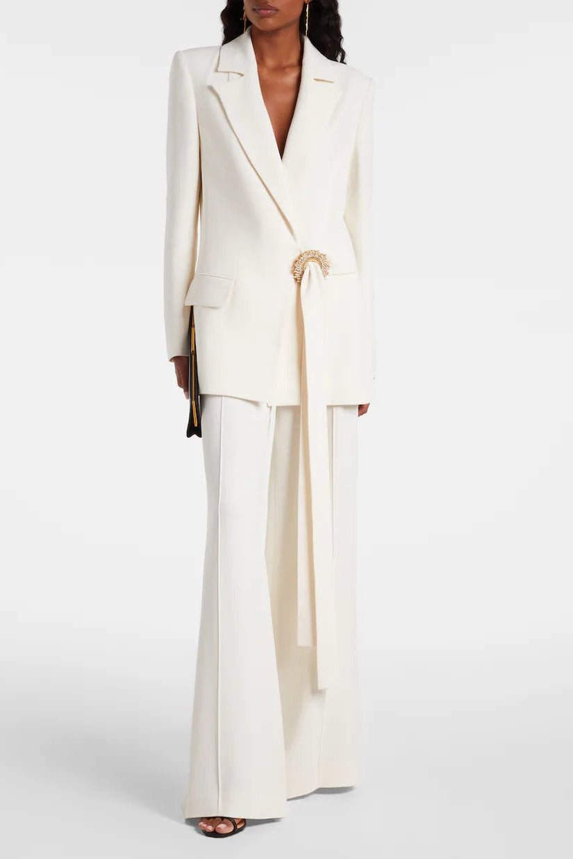 White Double-Breasted Blazer & Wide-Leg Pants Set