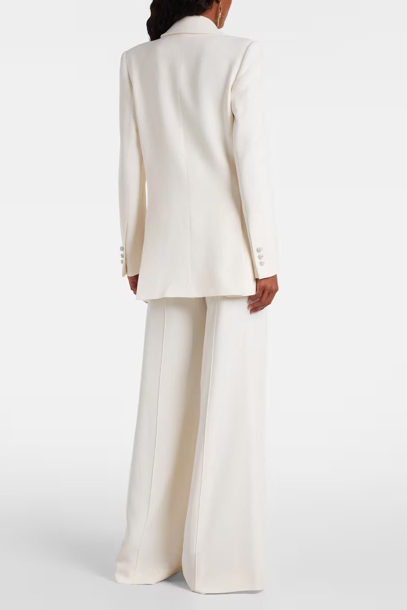 White Double-Breasted Blazer & Wide-Leg Pants Set